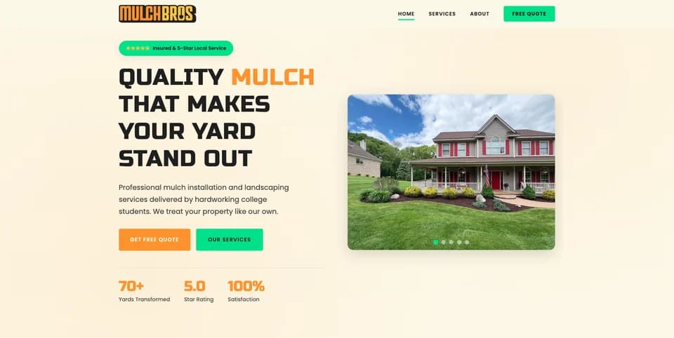 Mulch Bros website by zelōn studios — clean landscaping website with booking conversion